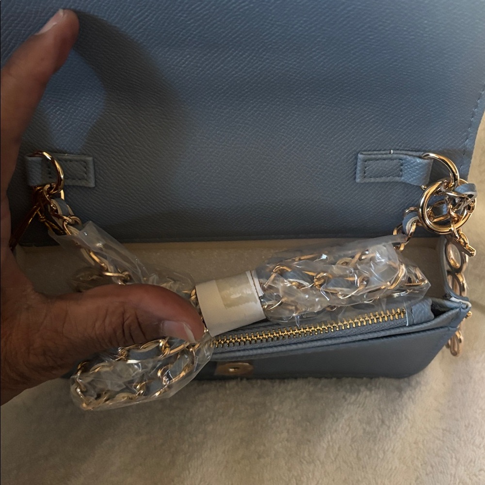 Bebe Sky Blue Clutch with Gold Accents - Picture 3 of 5